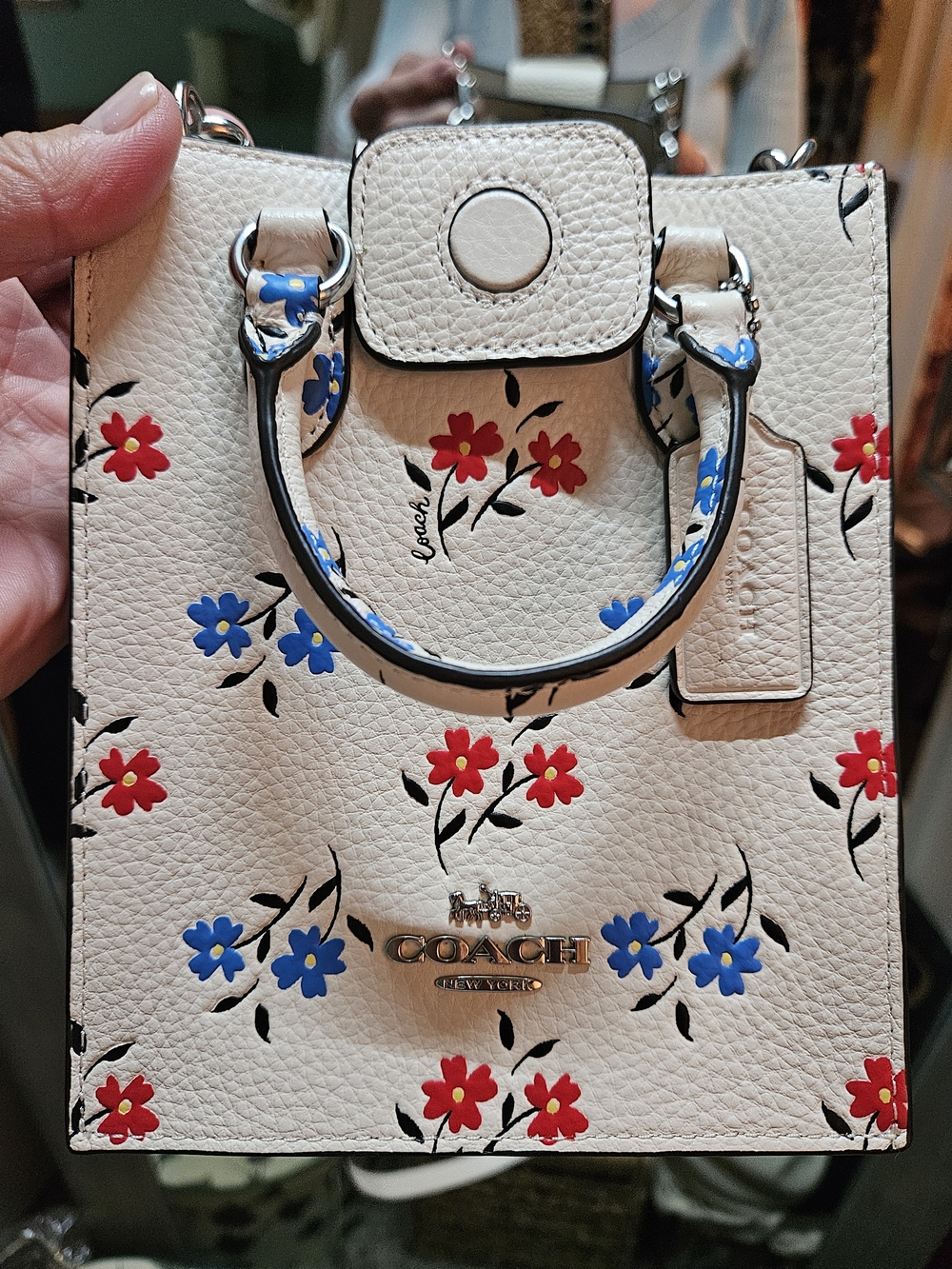Coach Chalk Floral Mini Tote Crossbody with Red & Blue Flowers - Picture 2 of 8